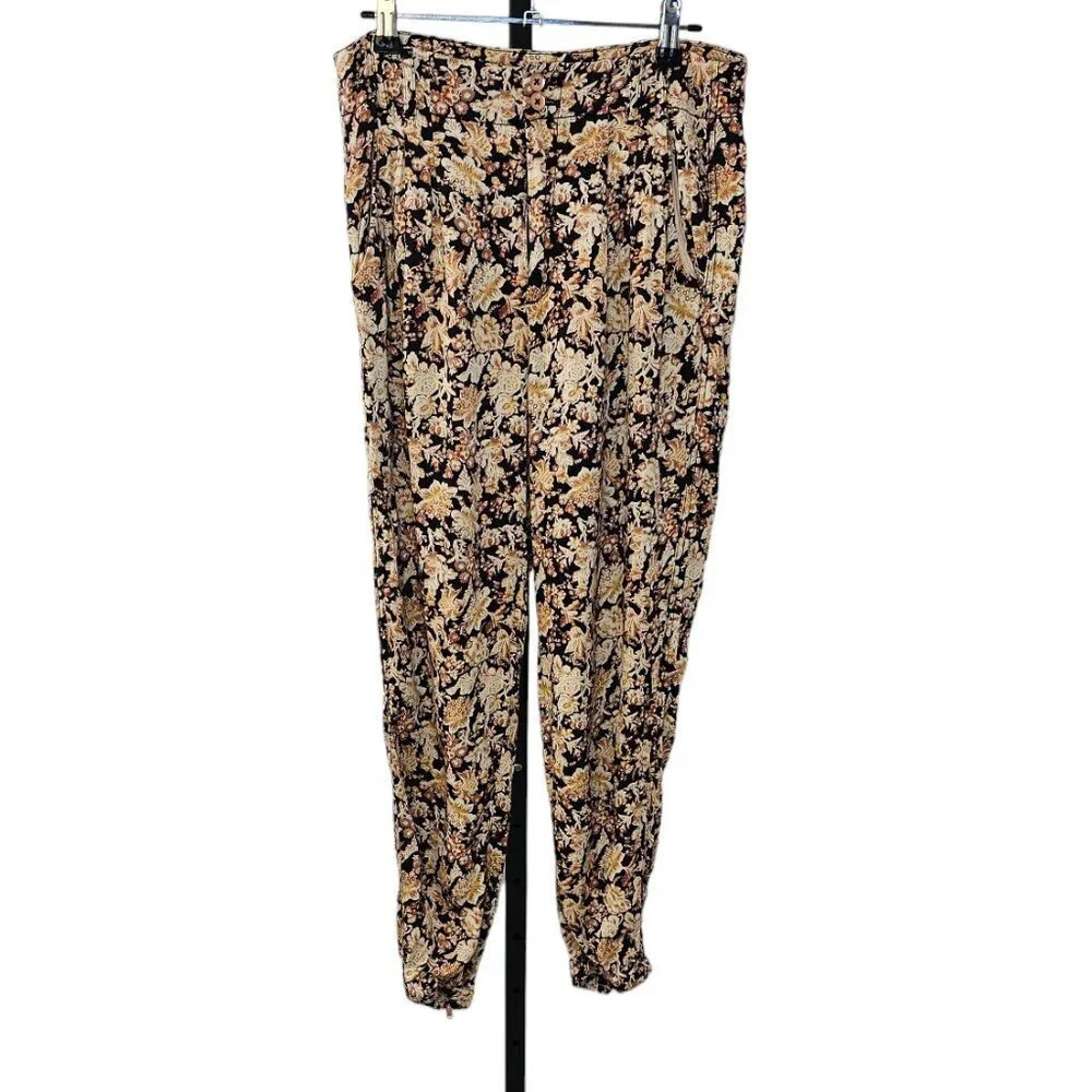 Anthropologie Diandra Floral Pleated Zip Bottom Joggers Size 4